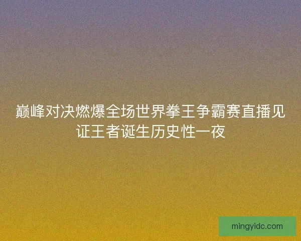 巅峰对决燃爆全场世界拳王争霸赛直播见证王者诞生历史性一夜